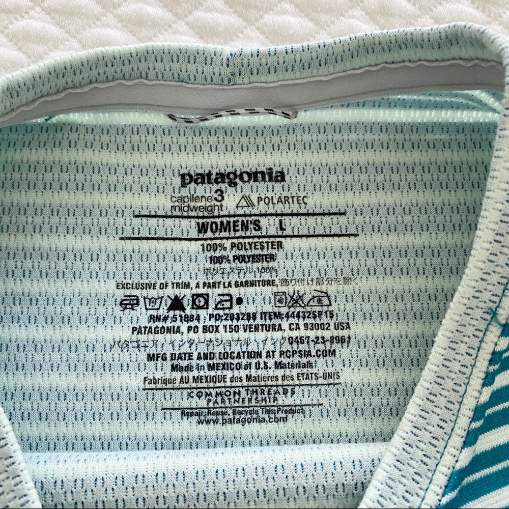 Patagonia Teal Striped Capilene 3 Women's Top - Picture 4 of 8